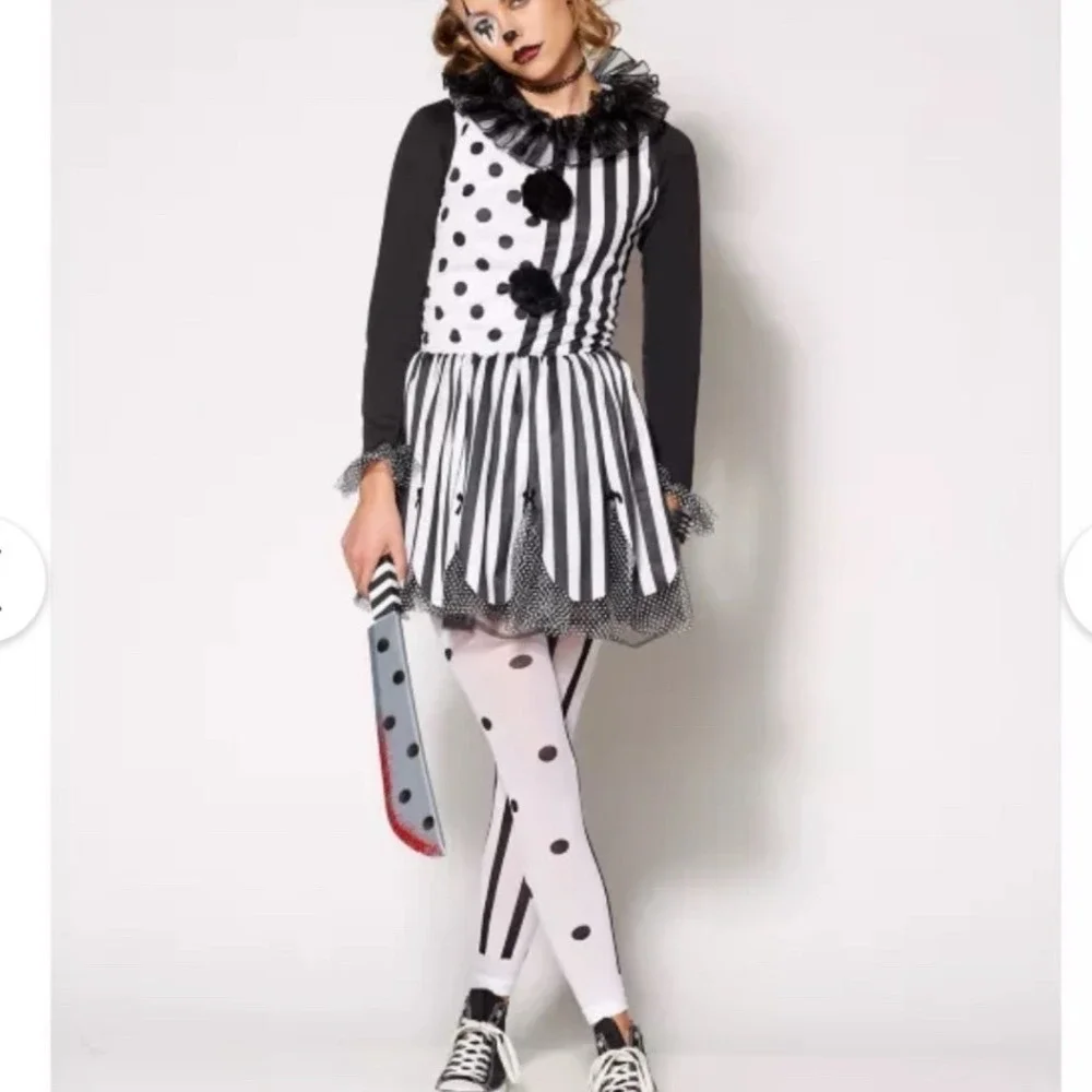 Spirit Halloween Twisted Trickster Clown Costume‎ kids  12-14 years Black White